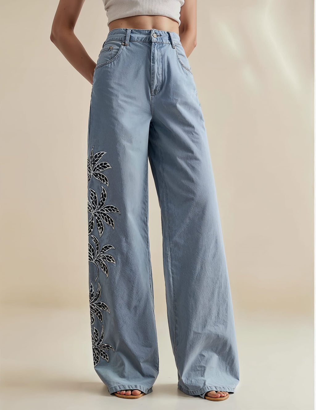 Palm Tree Straight Denim Jeans