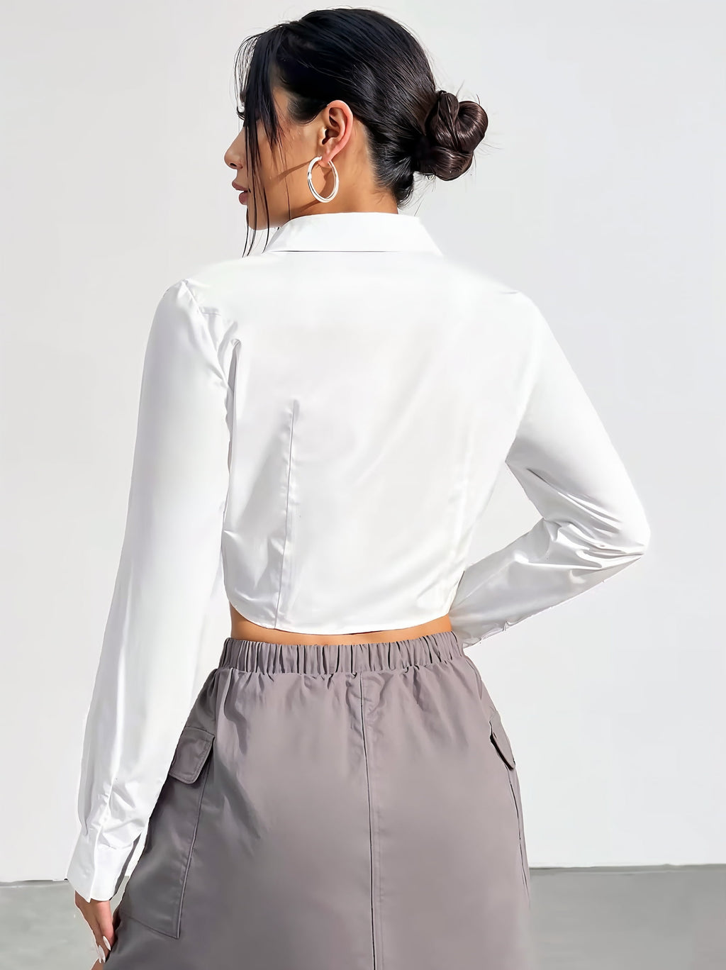 White Woven Cinched Cropped Top