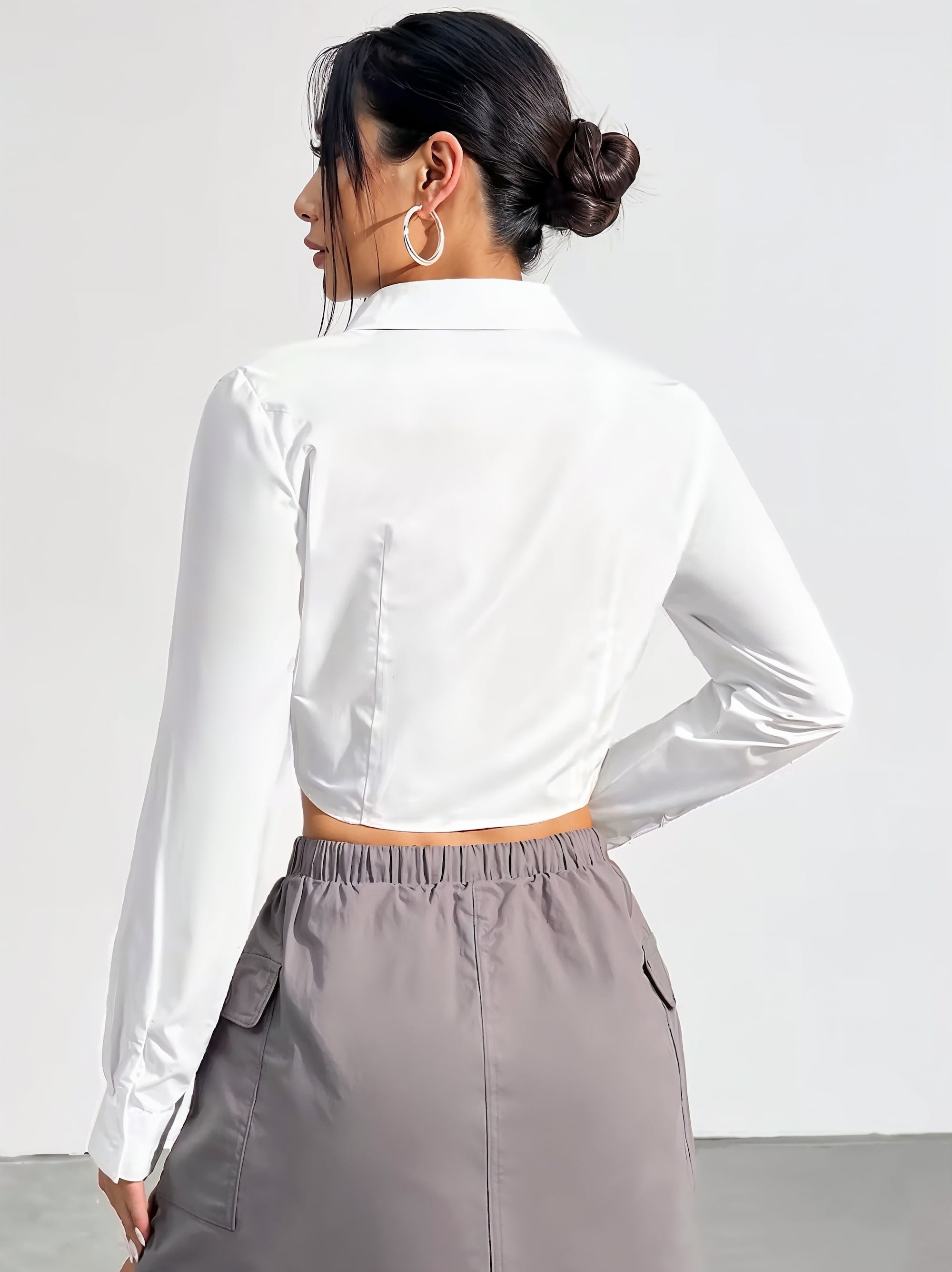 White Woven Cinched Cropped Top
