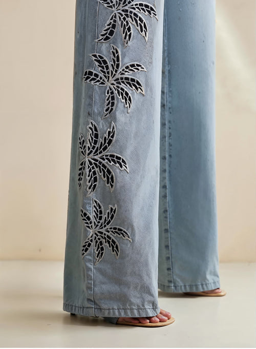 Palm Tree Straight Denim Jeans