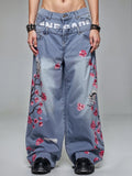 Low Rise Dual Waistband Sakura Tree Jeans