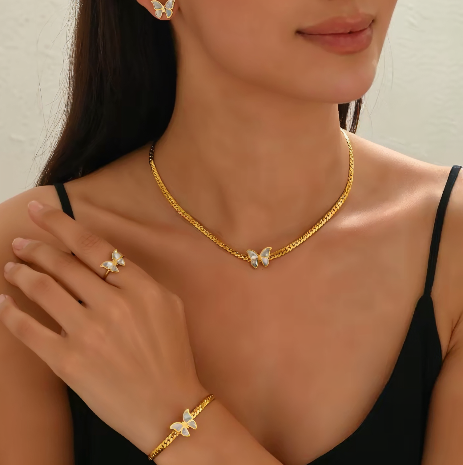 4PC 18K Gold Plated Butterfly Set